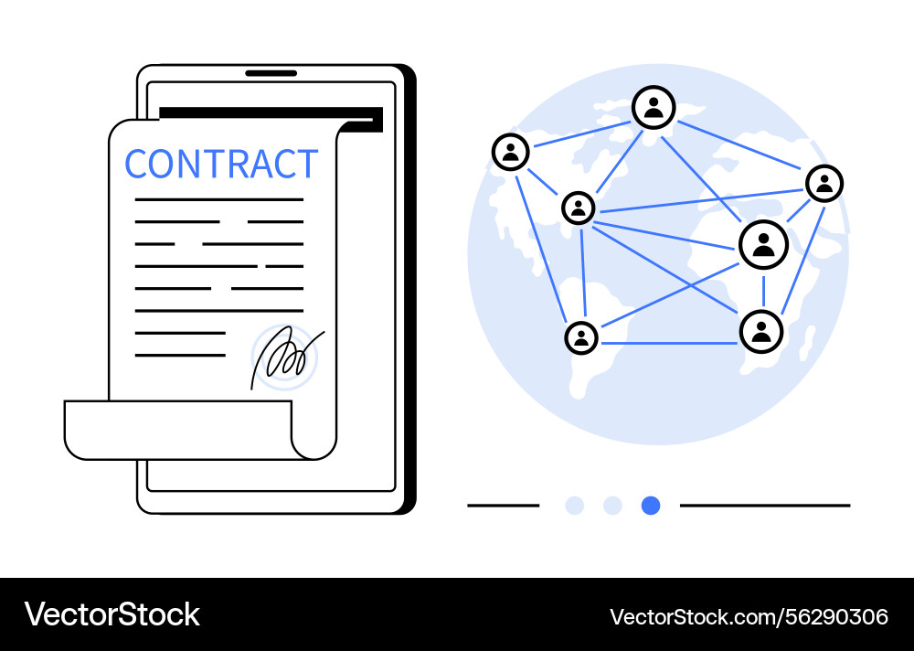 Digital contract on tablet with global network vector image