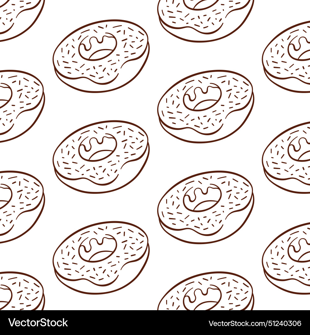 Donut seamless pattern with icing in line art Vector Image