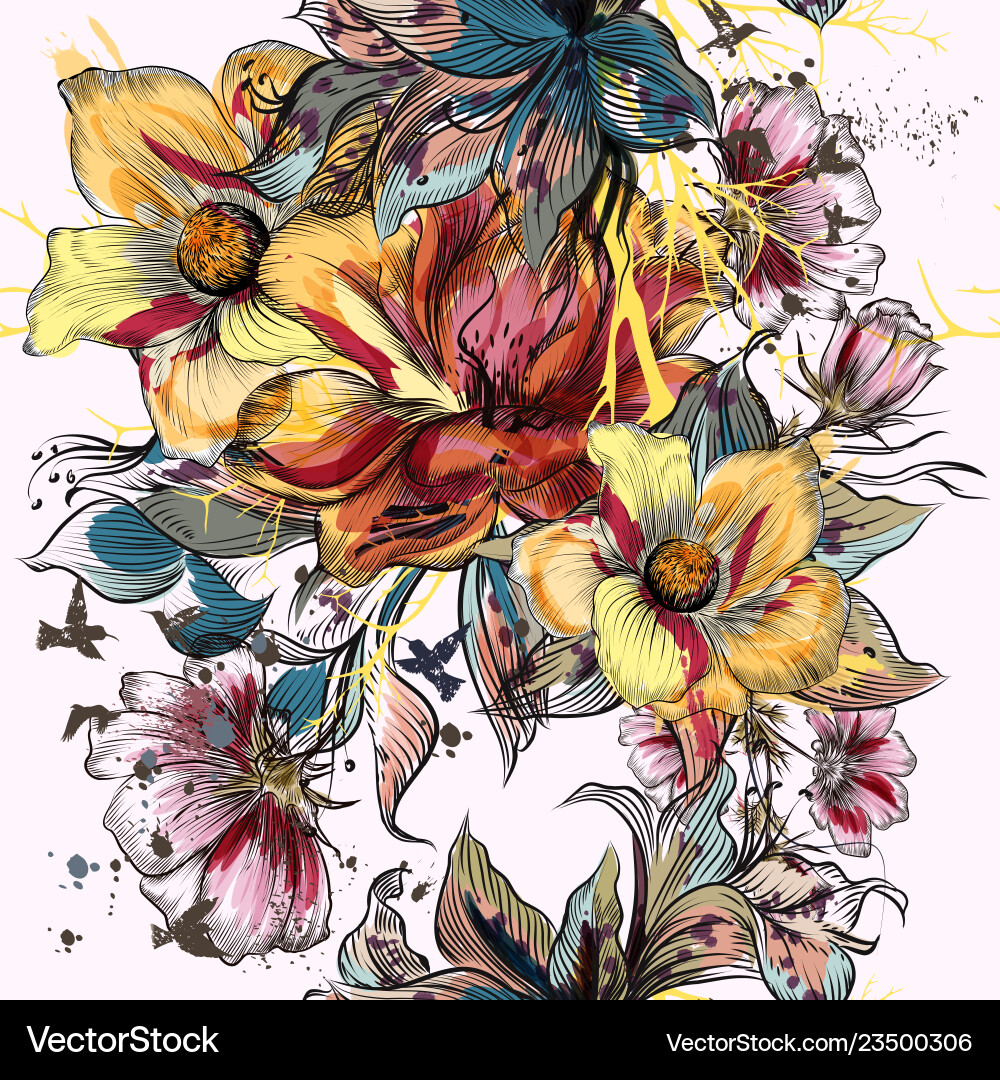 Floral Pattern with Watercolor Flowers Vector Image