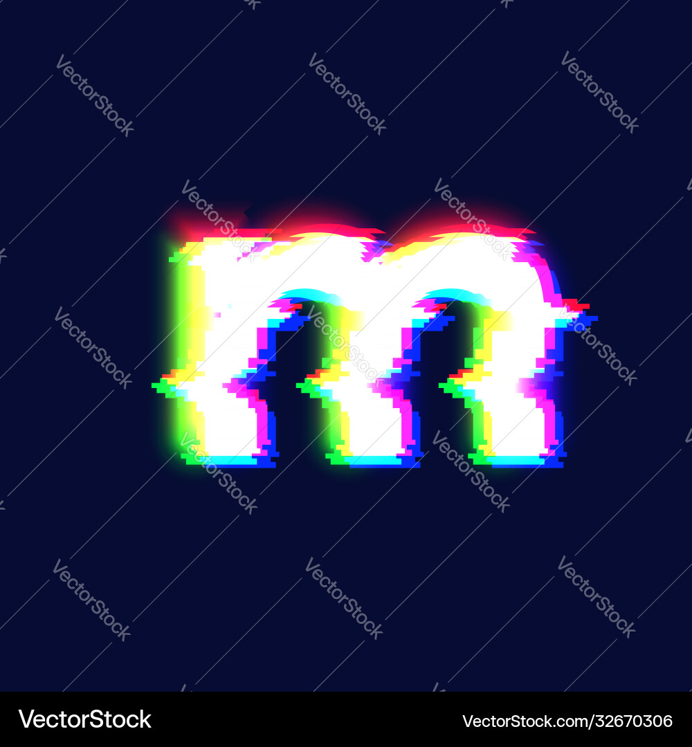 Glitch Font Character M - Distorted Effect Vector Image