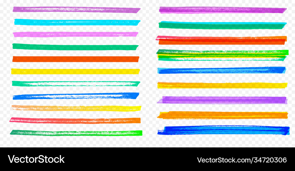 Highlight Brush Stroke Set - Colorful Lines Vector Image