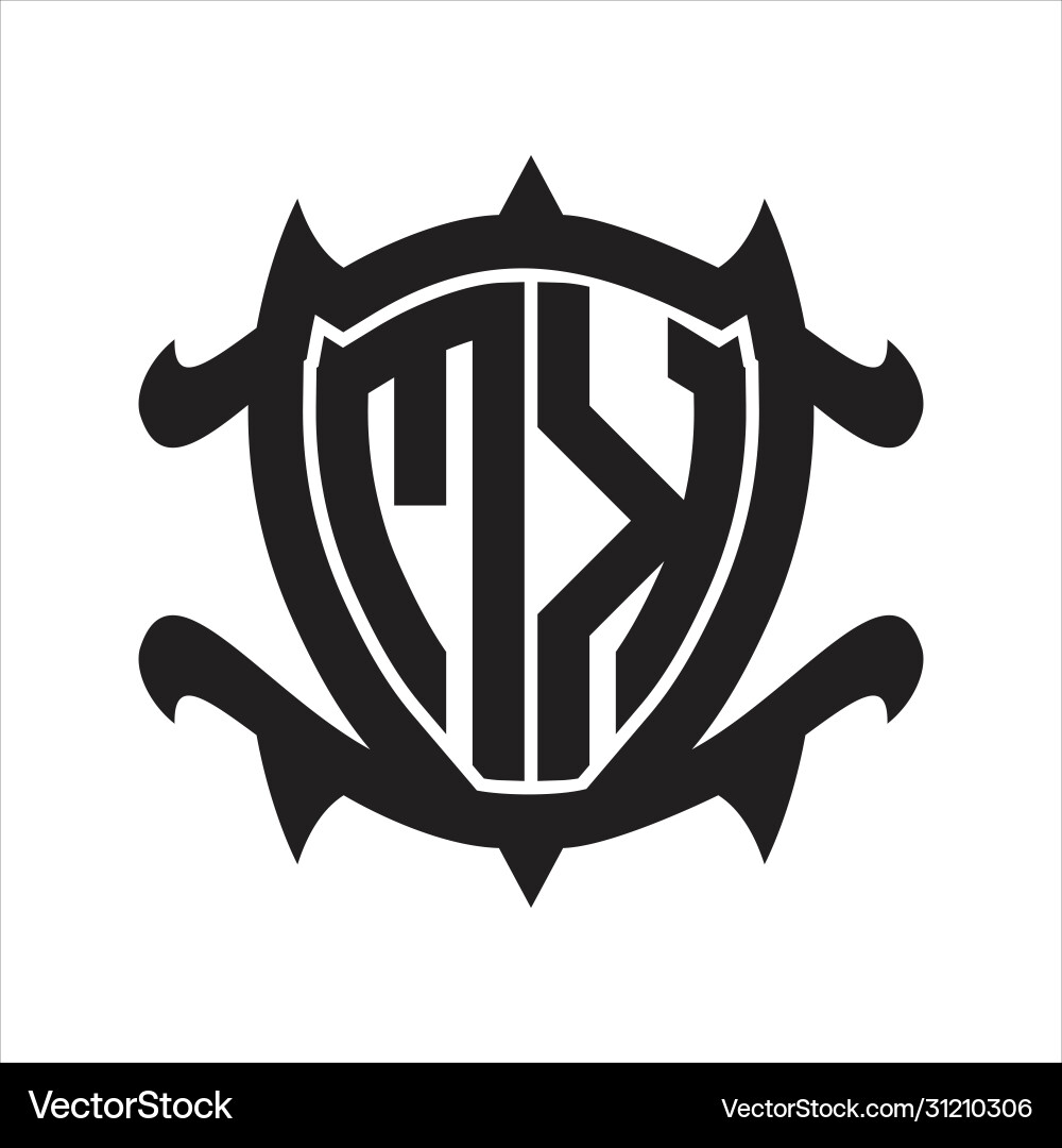 Mk logo monogram isolated with frame shield shape vector image