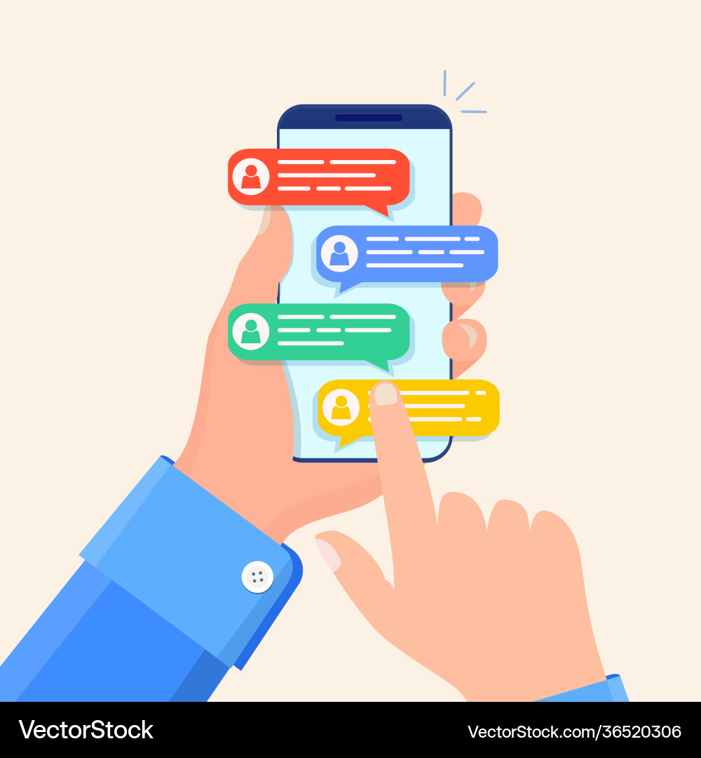 Online chat messages text notification on phone Online chat messages text notification on phone vector image