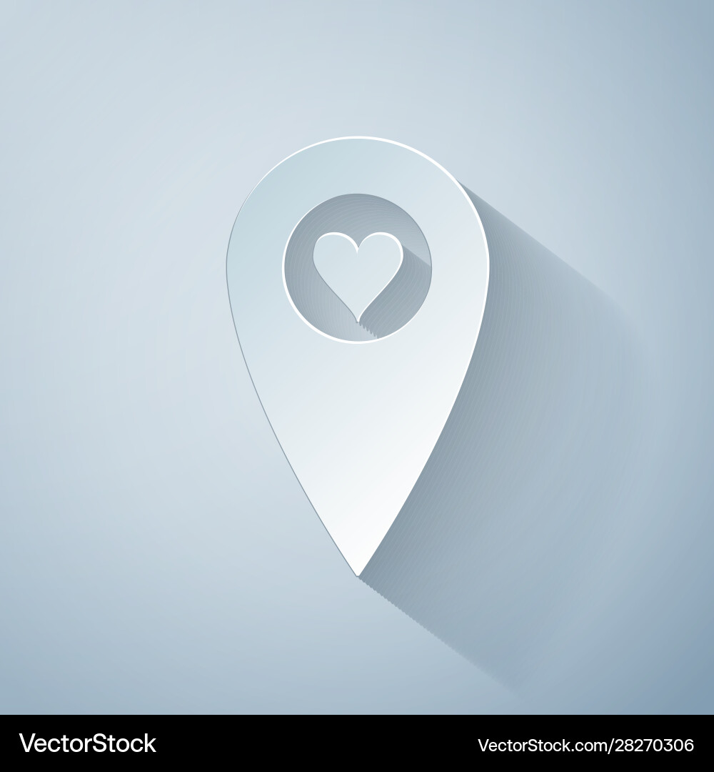 Paper cut map pointer with heart icon isolated Paper cut map pointer with heart icon isolated vector image