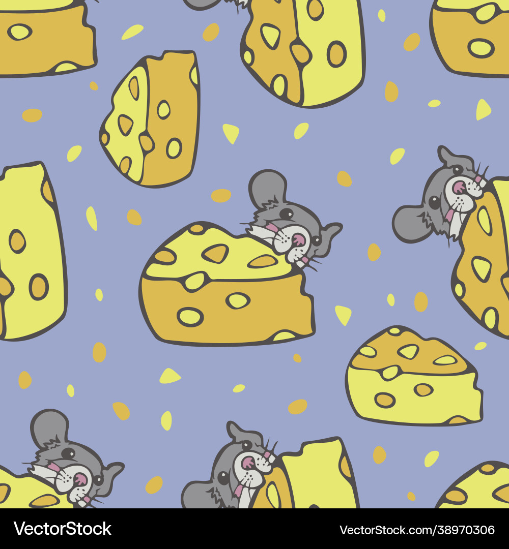 Seamless pattern with mouse and cheese little Vector Image
