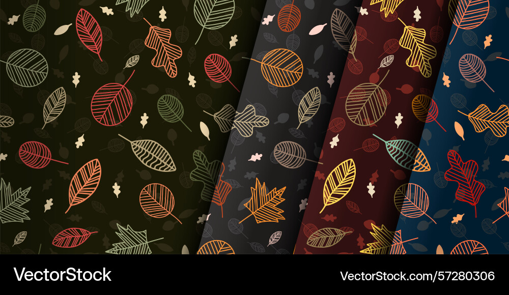 Set of seamless leaves pattern with colorful vector image