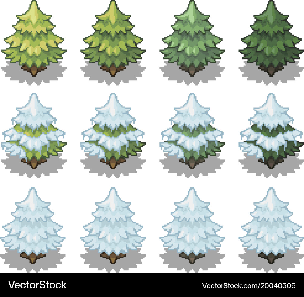 Set of trees in pixel style vector image