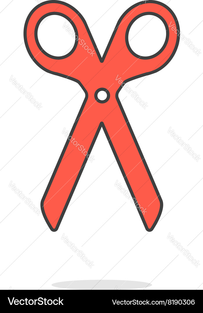 Simple red scissors icon with shadow vector image