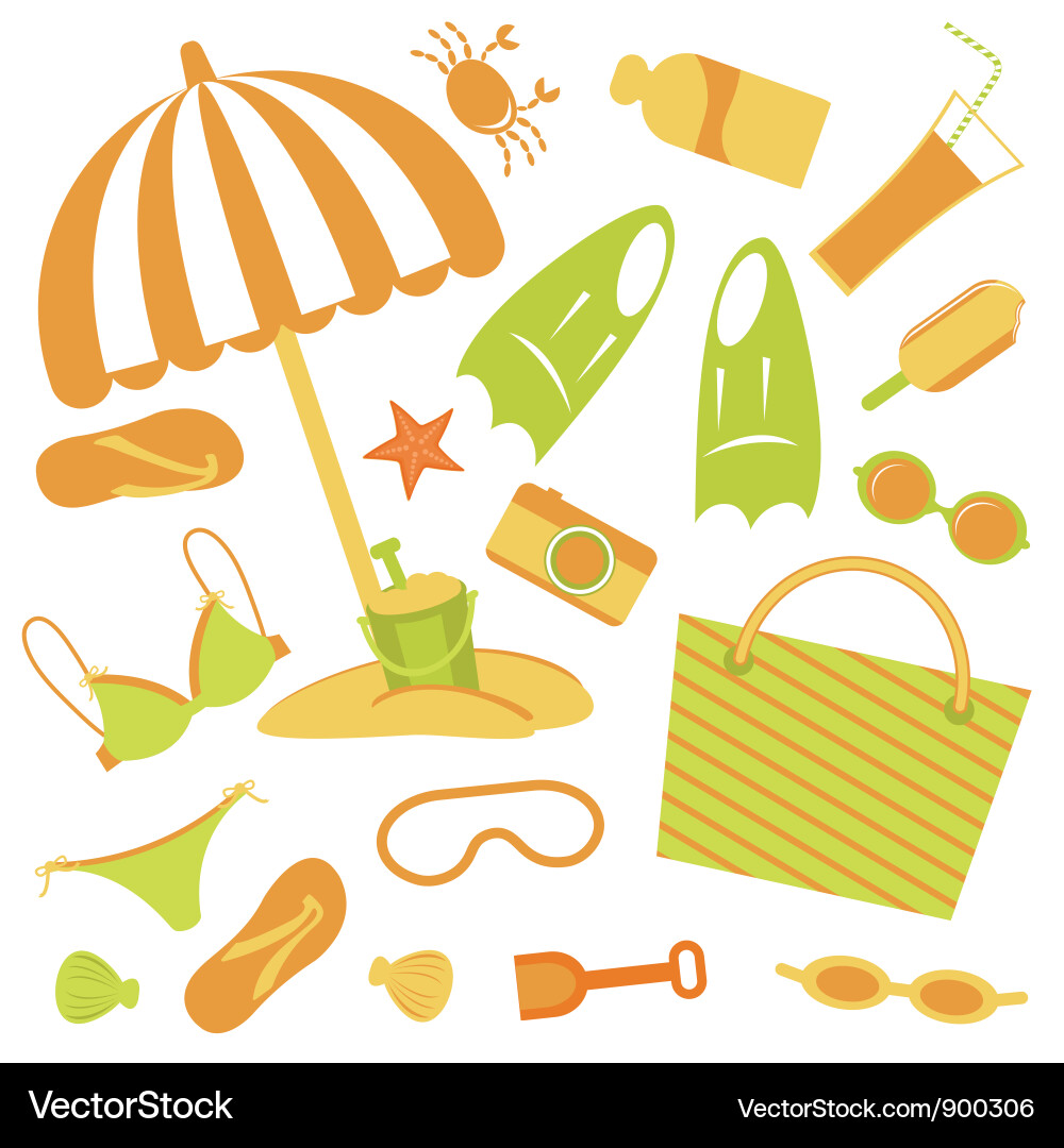 Strand Sommer Icons Set Vektorbild