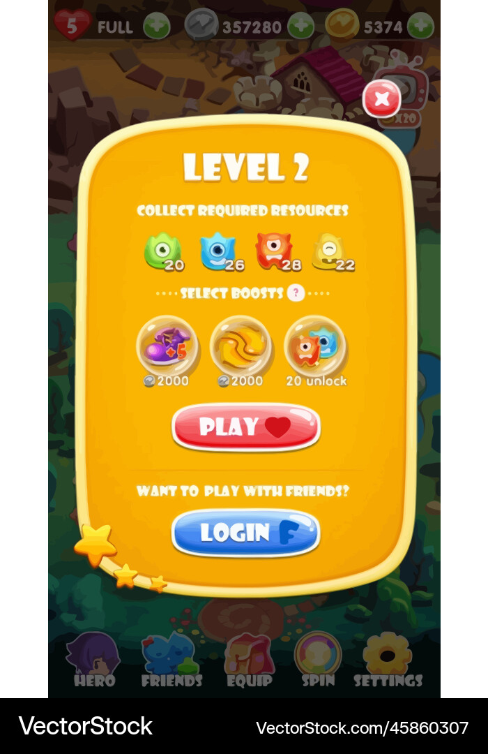 Complete set of level button game ui pop-up icon Vector Image