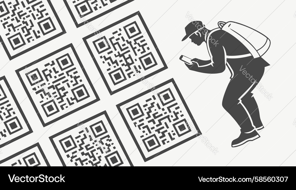 Man Scanning QR Codes with Smartphone Vector Image