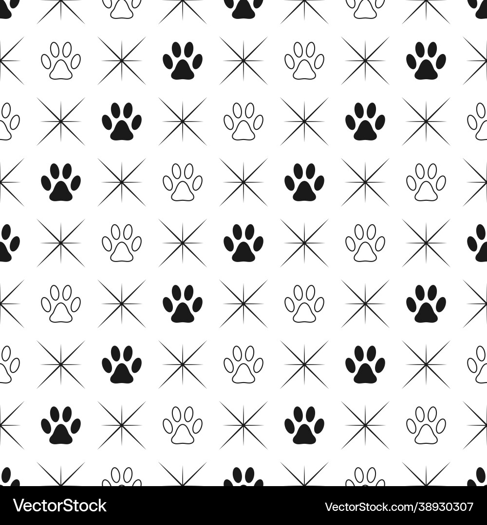 Pattern with pet footprint in square diagonal grid vector image