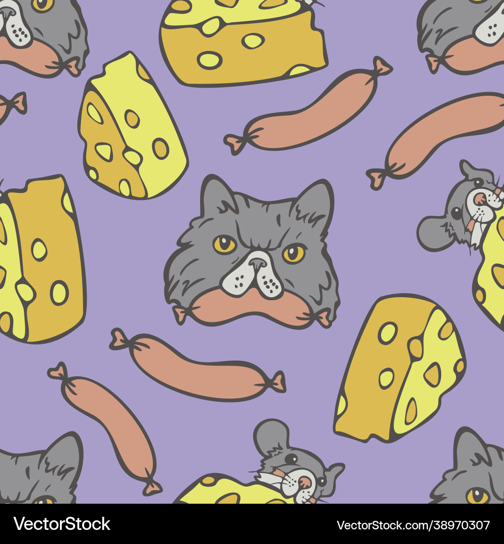 Seamless pattern with cat and mouse faces Vector Image