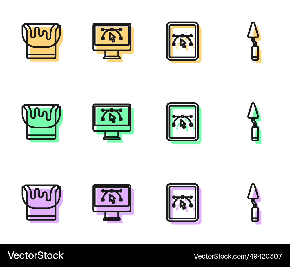 Set line computer with design program paint Set line computer with design program paint vector image