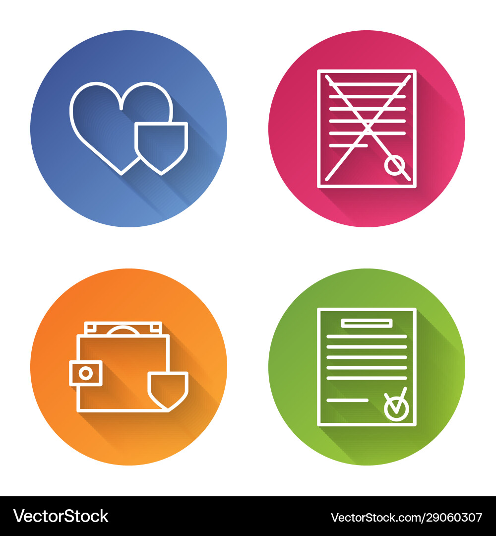 Set line heart with shield delete file document Set line heart with shield delete file document vector image