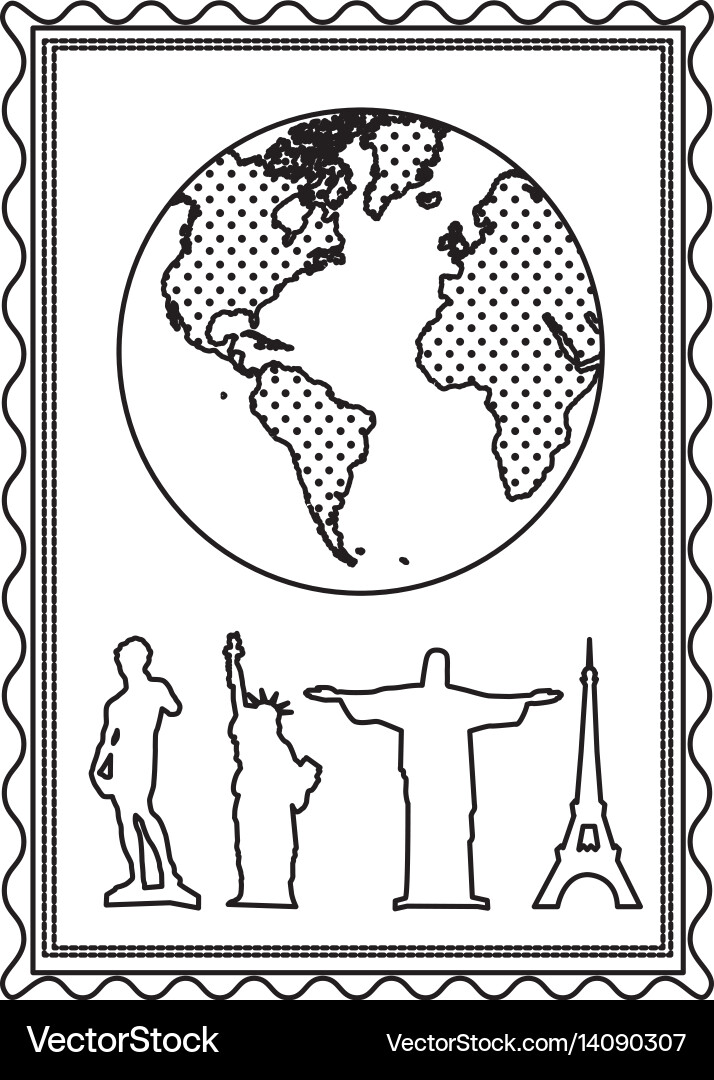 Silhouette frame with world map and set vector image