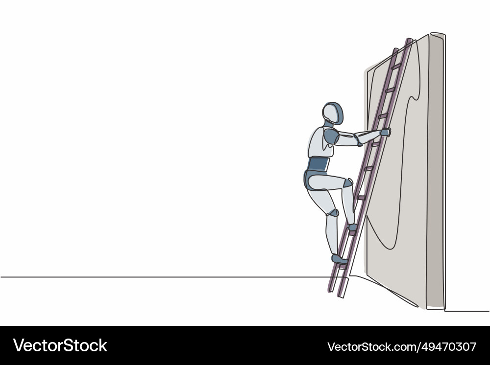Single continuous line drawing robot climbing up Single continuous line drawing robot climbing up vector image