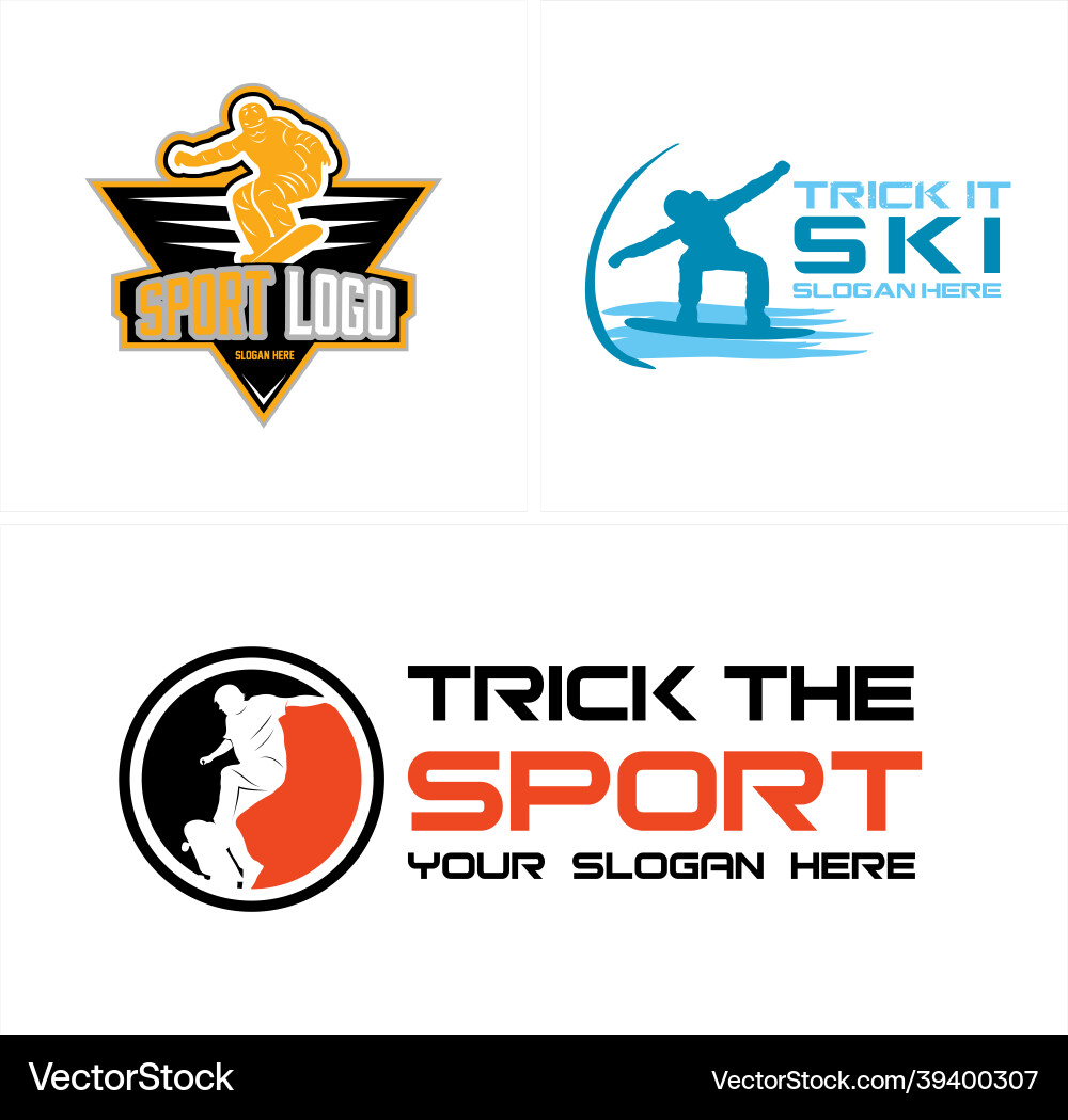 Spiel sport ski skateboarding man logo design Spiel sport ski skateboarding man logo design vektorbild