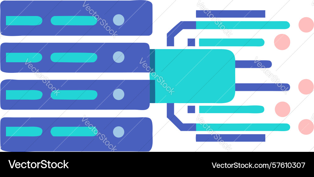 Stacked data servers with flowing cloud vector image