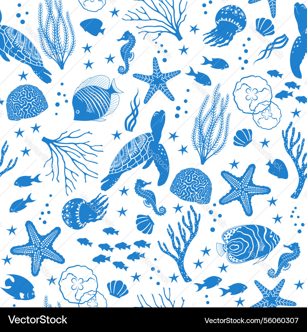 White and blue marine life seamless pattern White and blue marine life seamless pattern vector image