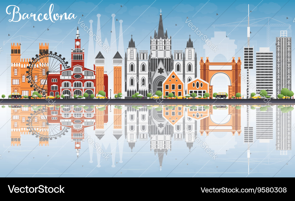 Barcelona skyline with color buildings Vector Image