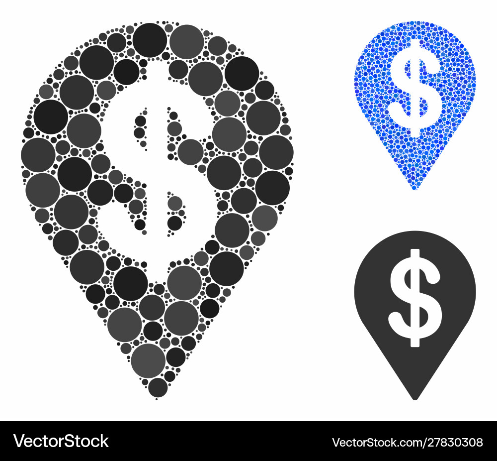 Dollar map pointer mosaic icon spheric items Dollar map pointer mosaic icon spheric items vector image