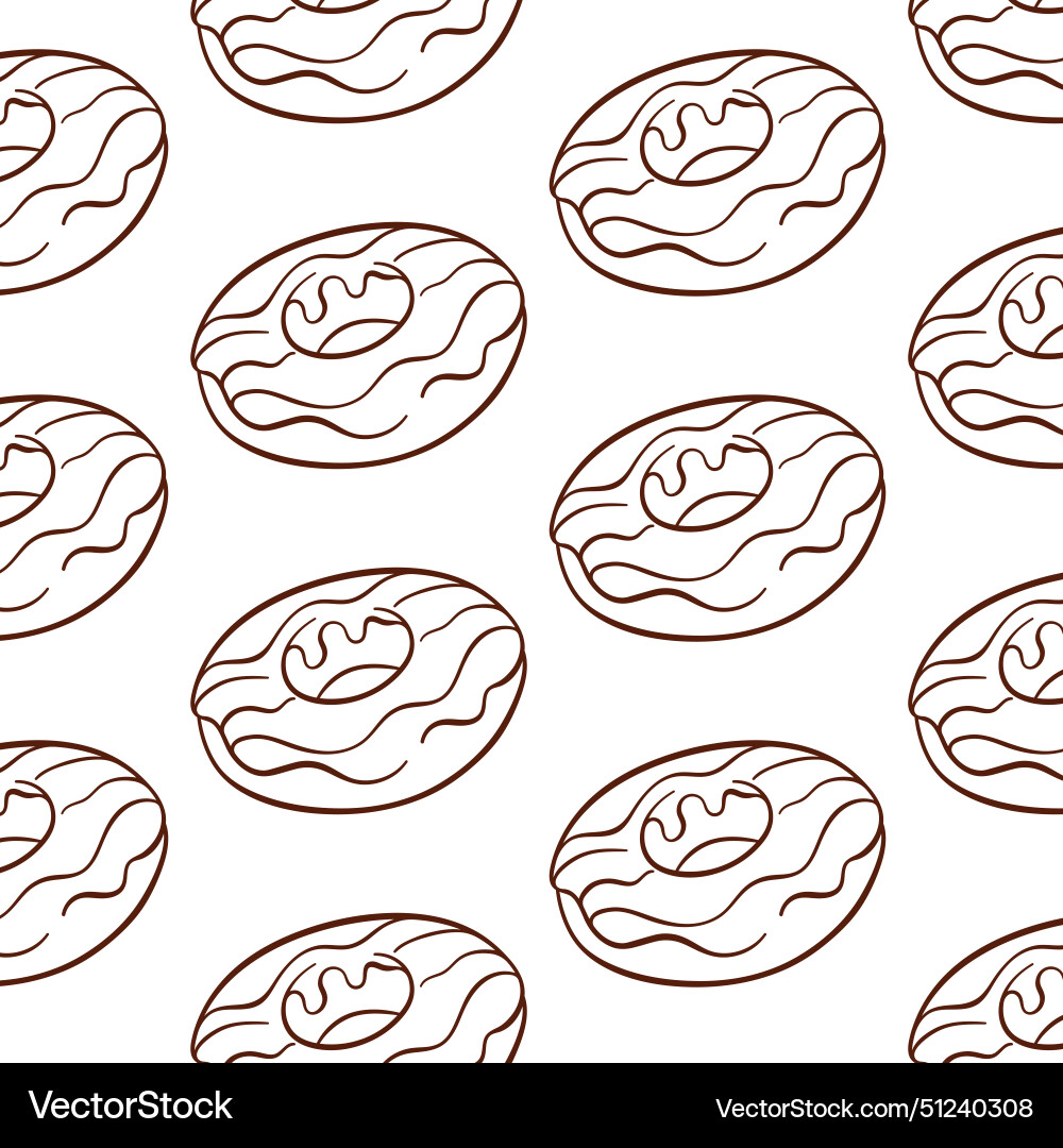 Donut seamless pattern with vanilla icing in line Vector Image