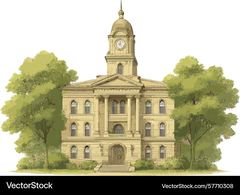 Government building with clock tower and columns Vector Image