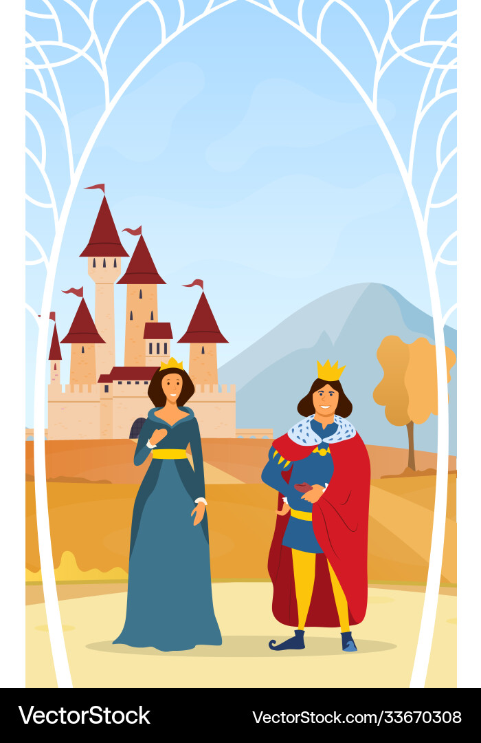 King and queen under a tree arbor Royalty Free Vector Image