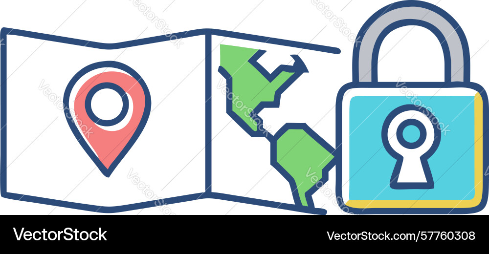 Map with padlock icon secure location data design vector image