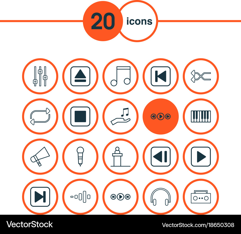 Music icons set with skip song refresh start vector image
