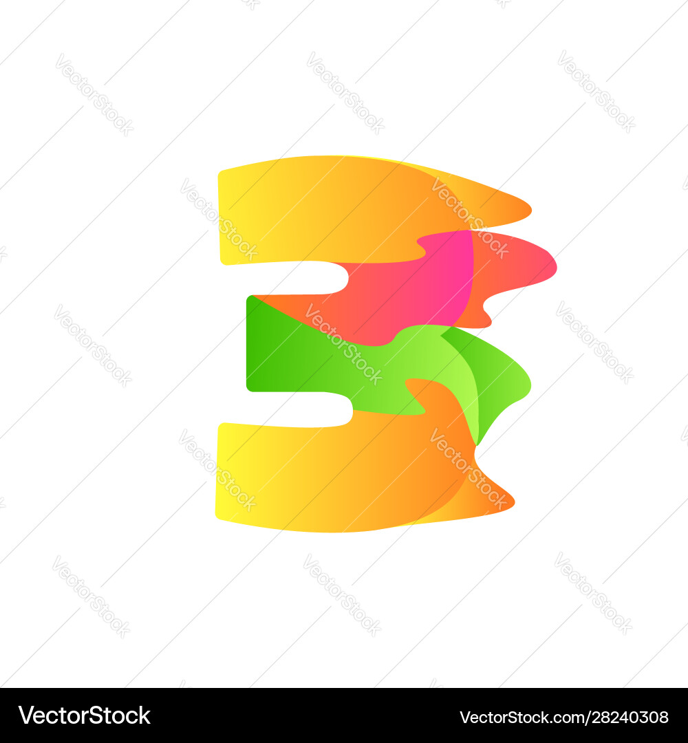 Number 3 character in fluid art style gradient Number 3 character in fluid art style gradient vector image
