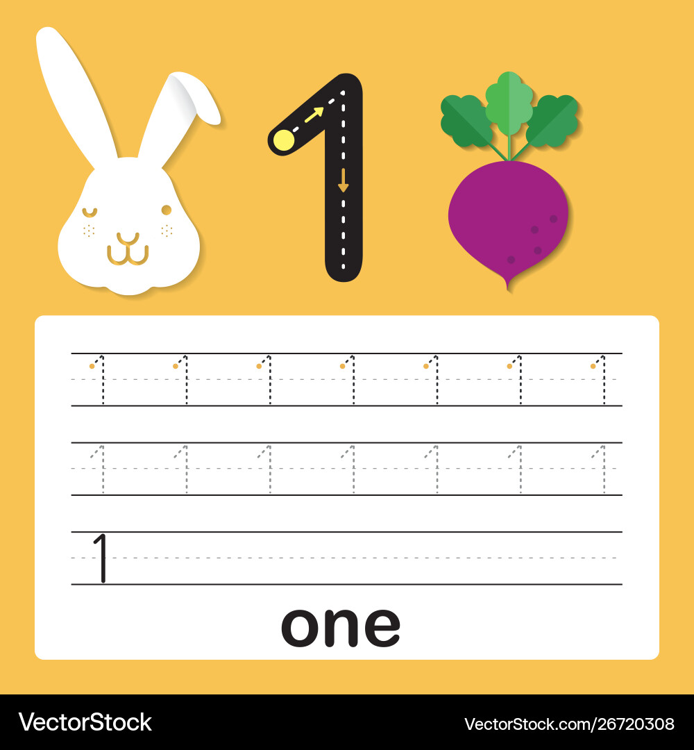 Number one card for kids learn to count and write Number one card for kids learn to count and write vector image