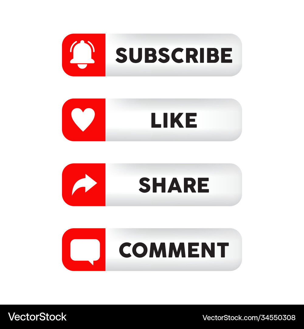 Social Media Buttons - Subscribe, Like, Share, Com vector image