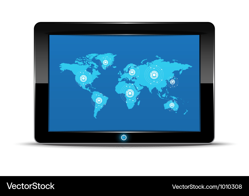 World map inteface in tablet computer Vector Image