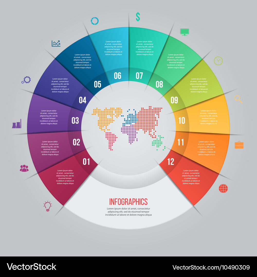 12 Part Pie Chart with World Map vector image