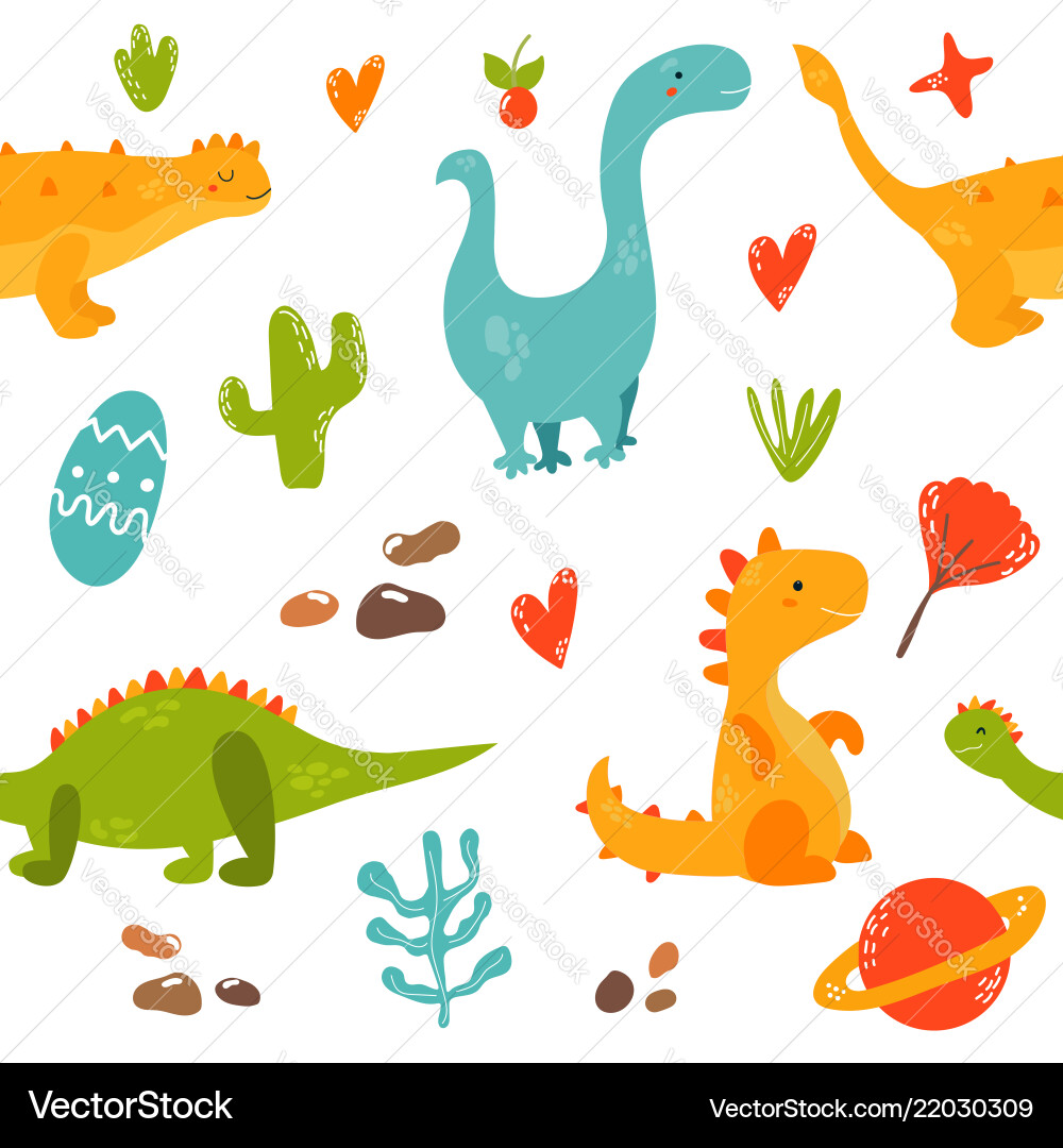 Adorable Dino Pattern Vector Image