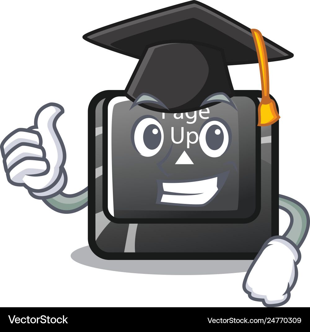 Graduation button page up isolated with character Graduation button page up isolated with character vector image