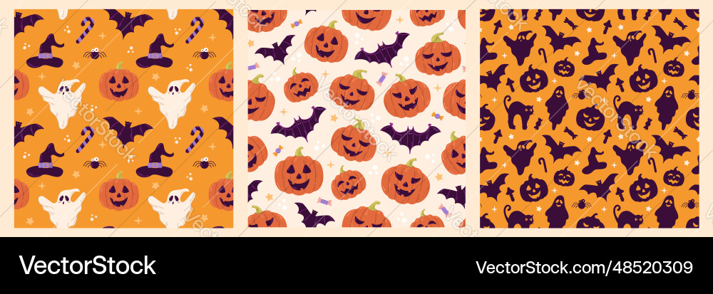 Halloween seamless pattern set design with ghost Halloween seamless pattern set design with ghost vector image