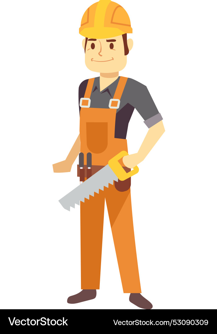 Happy construction worker with saw woodwork Happy construction worker with saw woodwork vector image