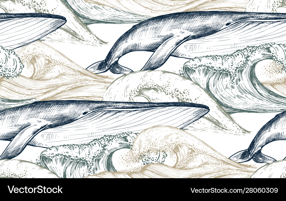 Monochrome seamless pattern with ocean Royalty Free Vector