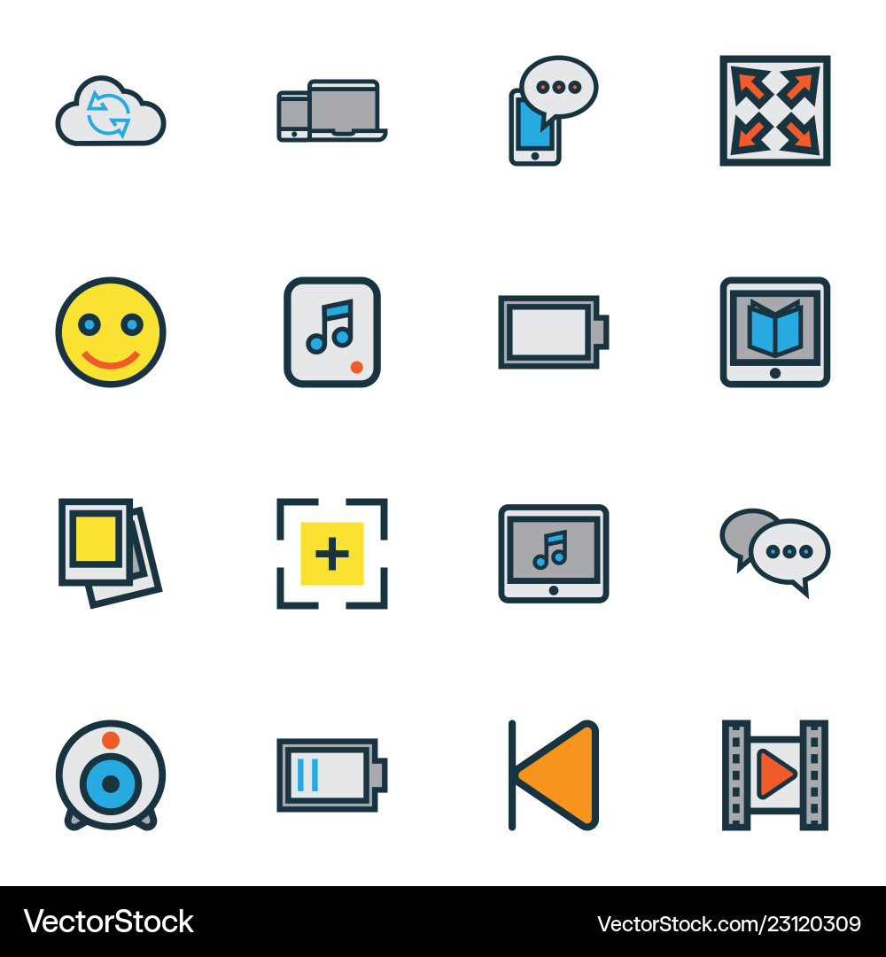 Music icons colored line set with emoji low Music icons colored line set with emoji low vector image