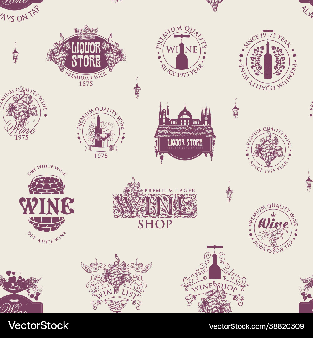 Nahtloses Muster mit Wein-Logos Zeichen Embleme Vektorbild