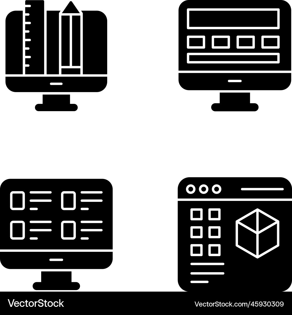 Pack of computer design solid icons Vector Image