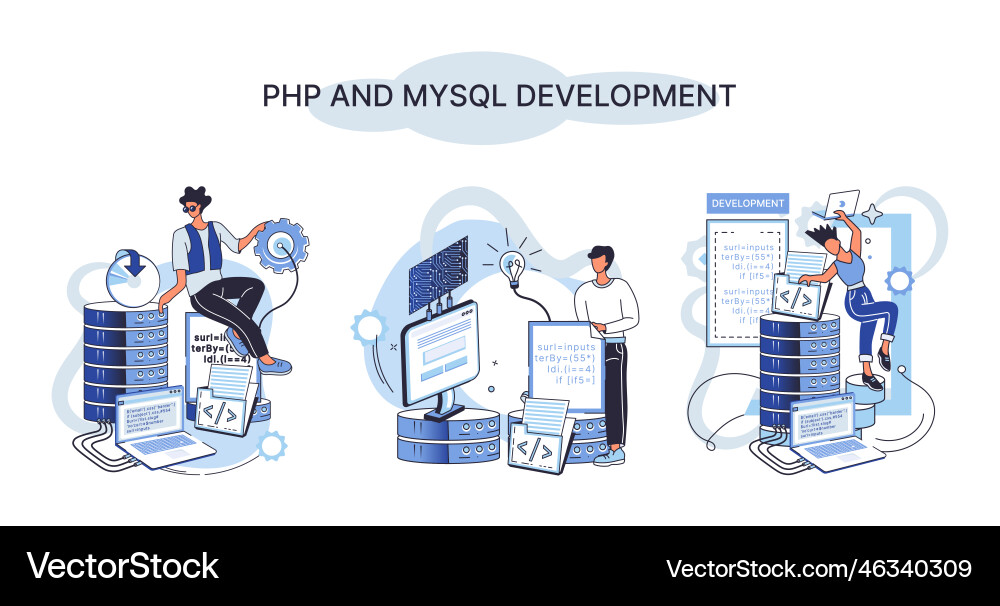 Php und mysql Entwicklungsdatenbankverwaltung Php und mysql Entwicklungsdatenbankverwaltung vektorbild