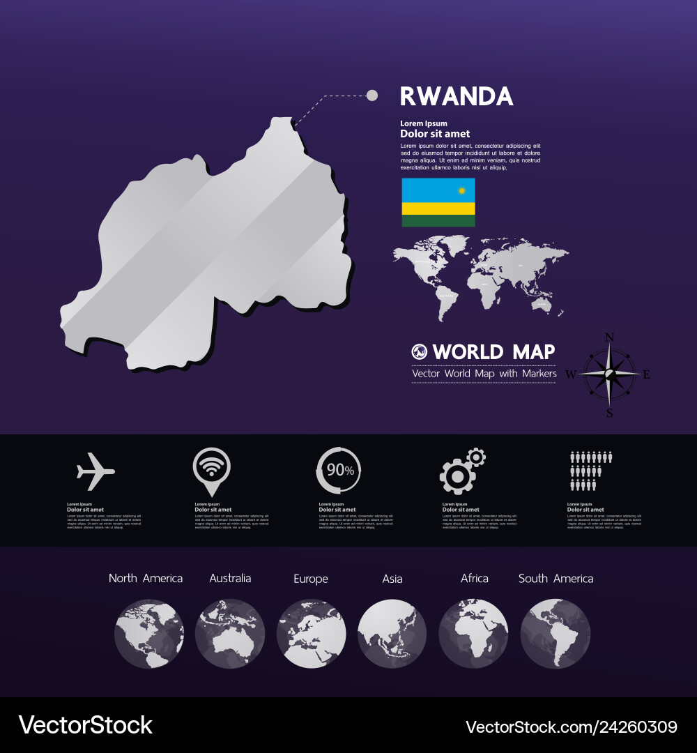 Rwanda map Royalty Free Vector Image - VectorStock