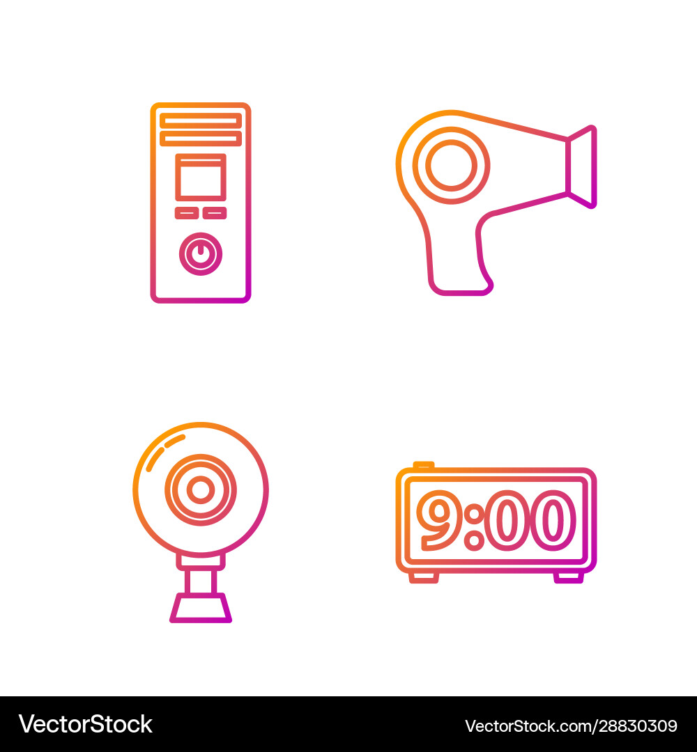 Set line digital alarm clock web camera remote Set line digital alarm clock web camera remote vector image