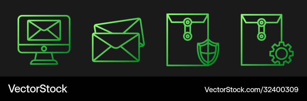Set line envelope with shield monitor vector image
