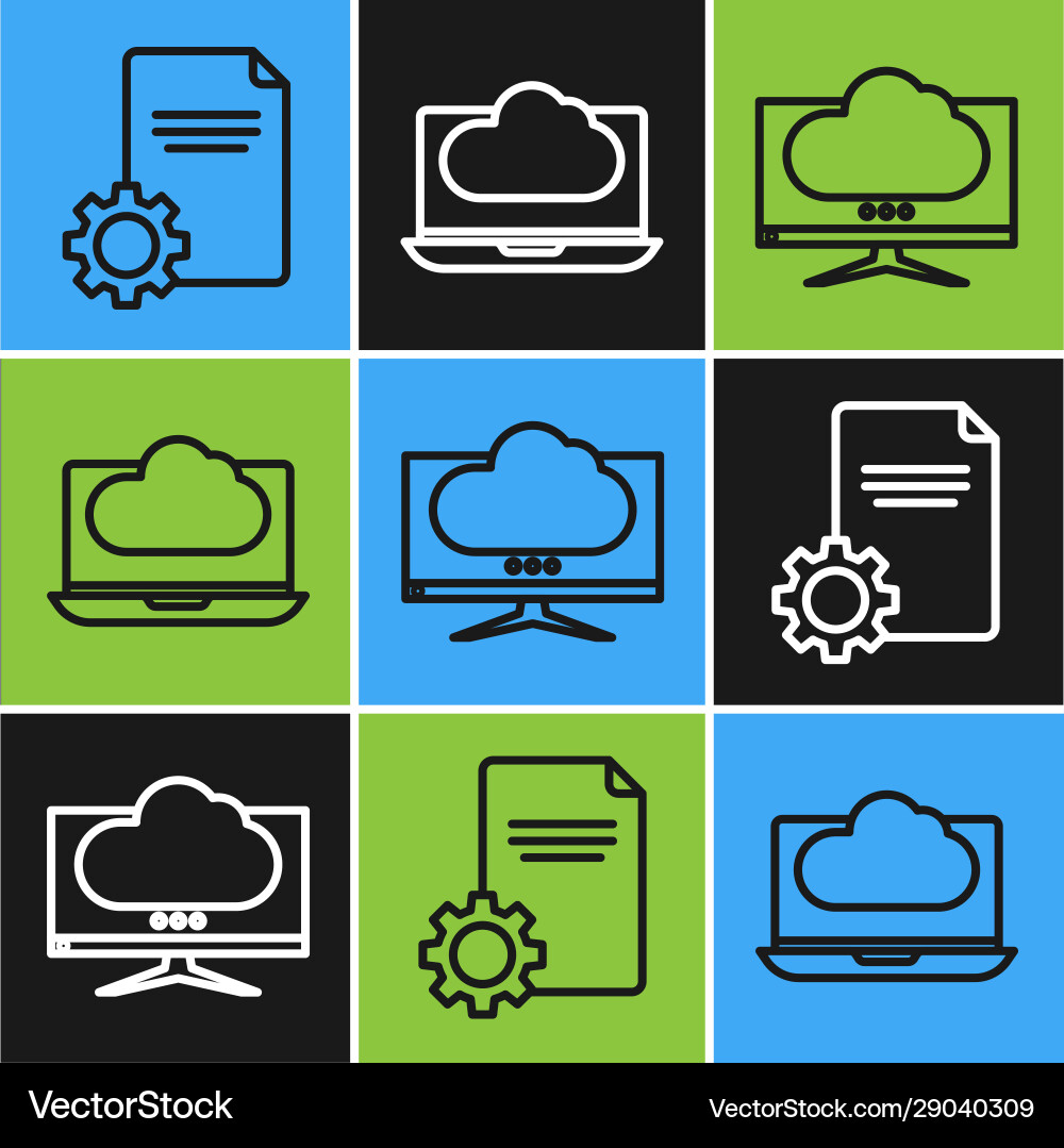 Set line file document computer monitor screen Set line file document computer monitor screen vector image