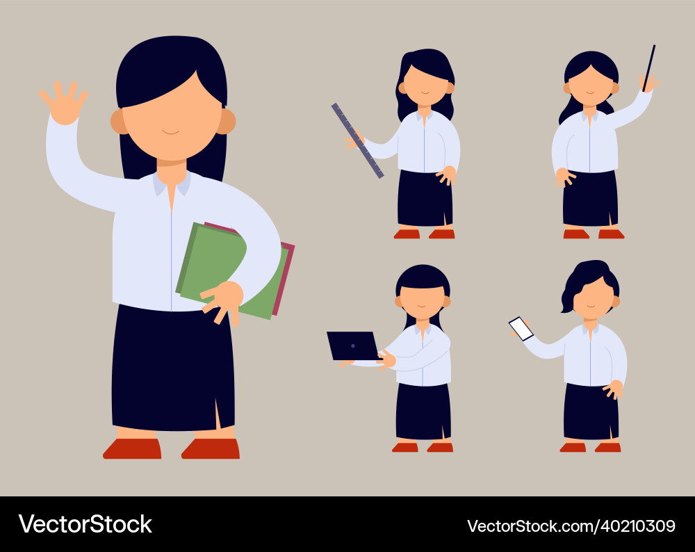 Set of teacher or collegian in cartoon character Set of teacher or collegian in cartoon character vector image